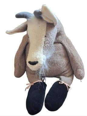 ​Vintage Manhattan Toy Co. Goat Plush Floppy Stuffed Animal Billy Goat Tan White